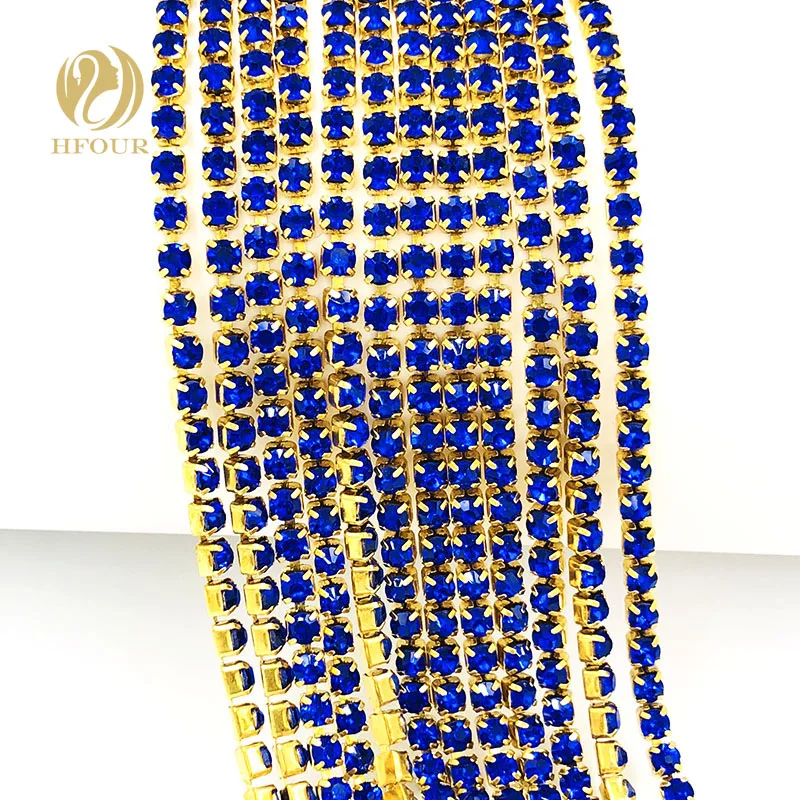 

2mm/2.5mm/2.8mm/3.0mm/4.0mm 5yard/pack High quality Gold bottom Royal blue Rhinestone Chain DIY Accessories