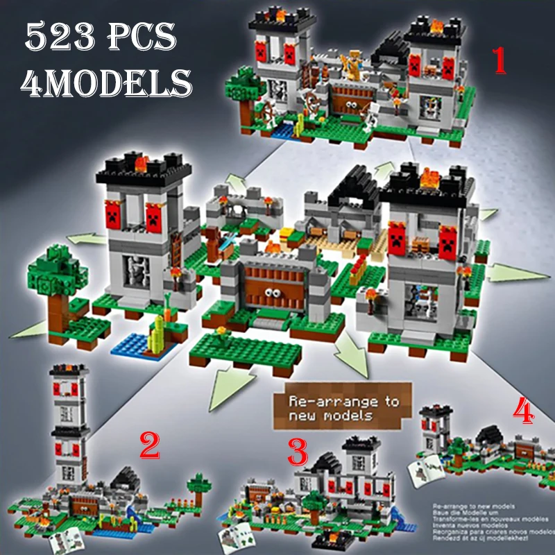 

Fit Minecraft 21127 The Fortress Set Mini figures 523pcs Educationl Model building Blocks kits toys for children Gifts