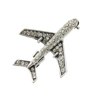 Classic Women Plane Brooch Pin Stewardess Logo Pilot Badge Austria Rhinestone Brooches Broches Sign Jewelry Lucky Flying Corsage
