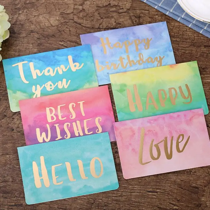 

2 pcs Gold Stamp Paper Birthday Card Greenting Card With envelope Christmas Thank You Gift Bronzing Card