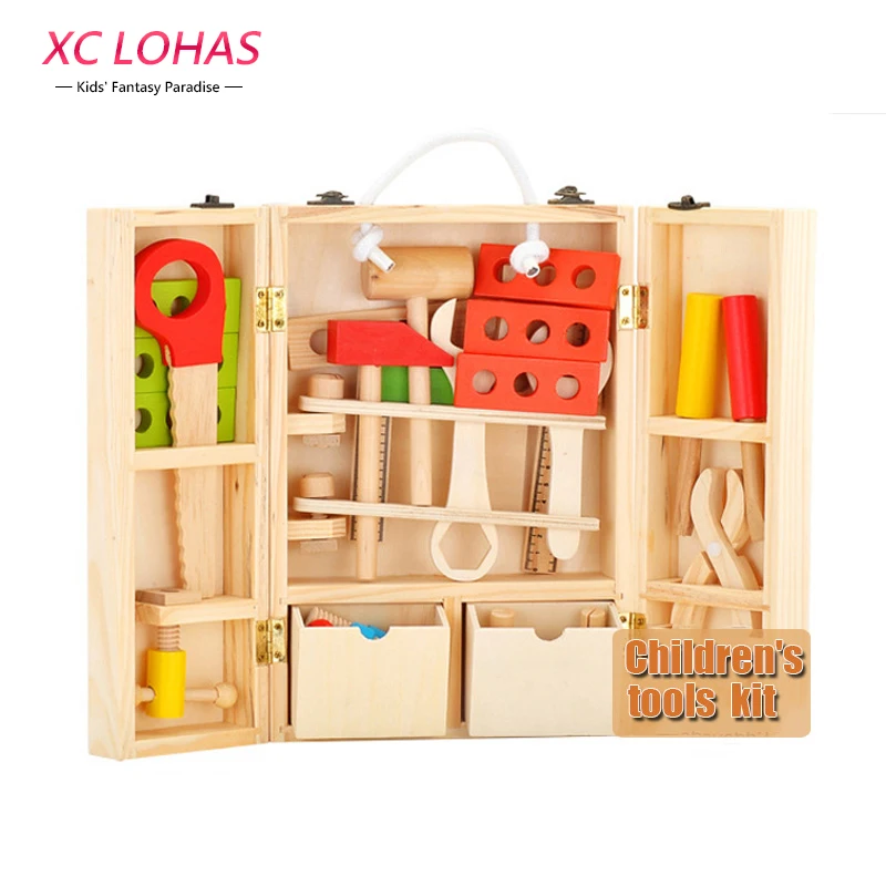 Wooden Simulation Tools Box Set 3D Puzzle Pretend Play 