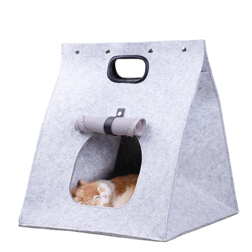 Многофункциональная переносная сумка-переноска для домашних кошек, складная кровать для собак, теплый коврик, подушка для кошек, войлочный домик - Цвет: gray