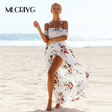 MLCRIYG New arrival Floral Print Strapless Long Dress Women Summer Boho Long Dress Slipt Plus Size Stretch Club Party Vestidos