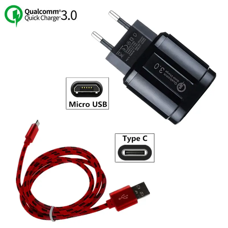 

Quick Charger 3.0 for Samsung Galaxy S10 S8 S9 S6 S7 Edge Type C Micro USB Cable for Huawei P20 P30 P Smart 2019 Fast Charging