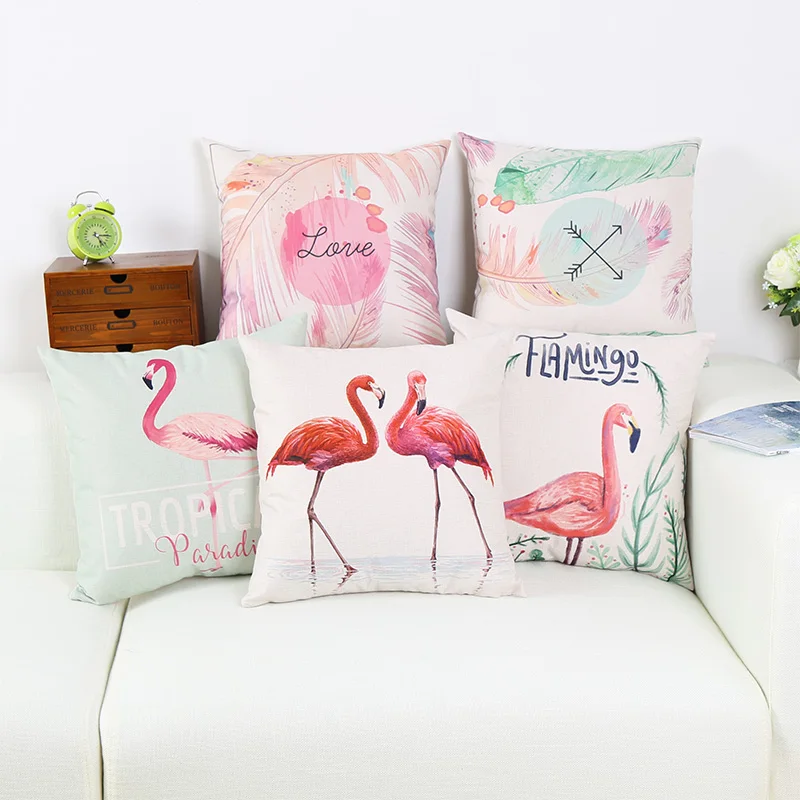 

Tropical Pillow Case Bird Pink Flamingos Cushion Cover Household Linen Pillow Cojines Almofadas Without Fillings 45X45 cm