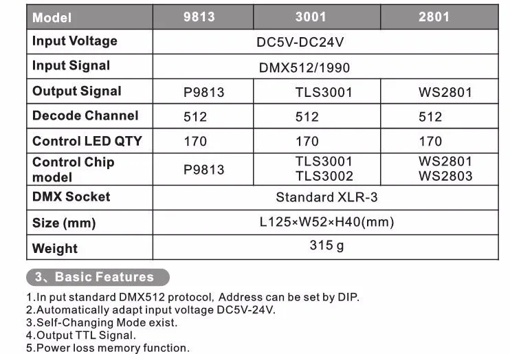 BC-802 DC5V-DC24V led DMX512 SPI (ttl) конвертер декодер; Выход сигнал 6803/1809/8806/9813/3001/2801 DMX512 расшифровщик данных