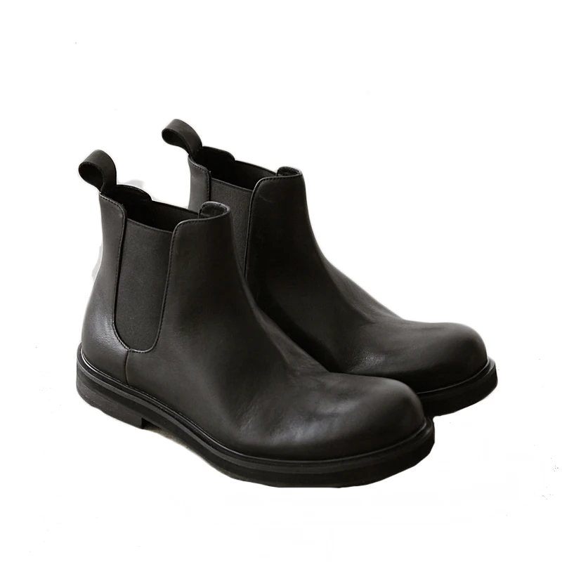 

Vintage Spring Men Casual Leather Shoes Fashion Sewing Slip On Ankle Boots For Man Black Color Eur Size 38-43