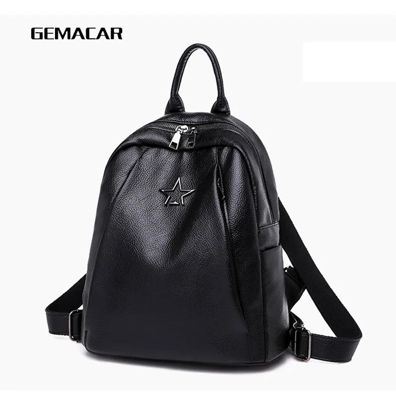 

Popular Joker Female Backpack Casual Shopping Women Bag Fashion Soft Pu Leather Student Bagpack Classic Black Design Lithe