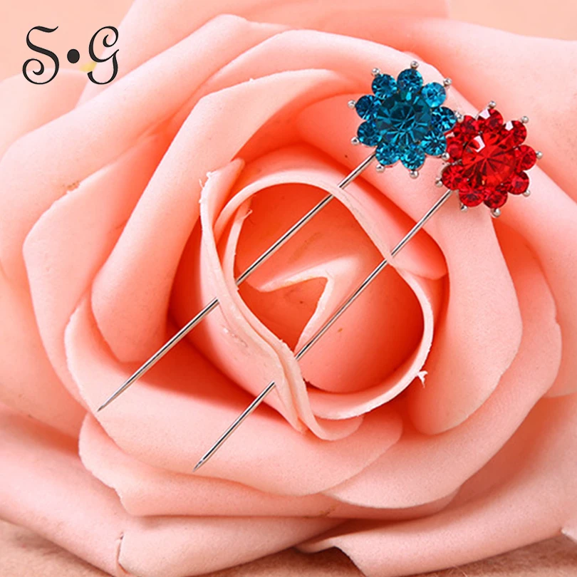 

Wholesale 12pcs/pack Pin flower crystal Women Safety Scarf Pin New Hijab Pins Rhinestone Muslim Hijab Brooches women brooch