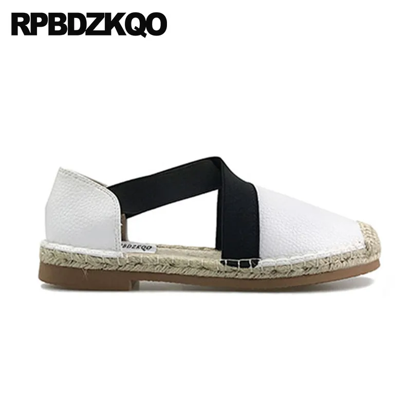 

Sandals Flat Italian Hemp Elastic Large Size Canvas Espadrilles Metallic Shoe Designer Women Black And White Slip On Cross Strap