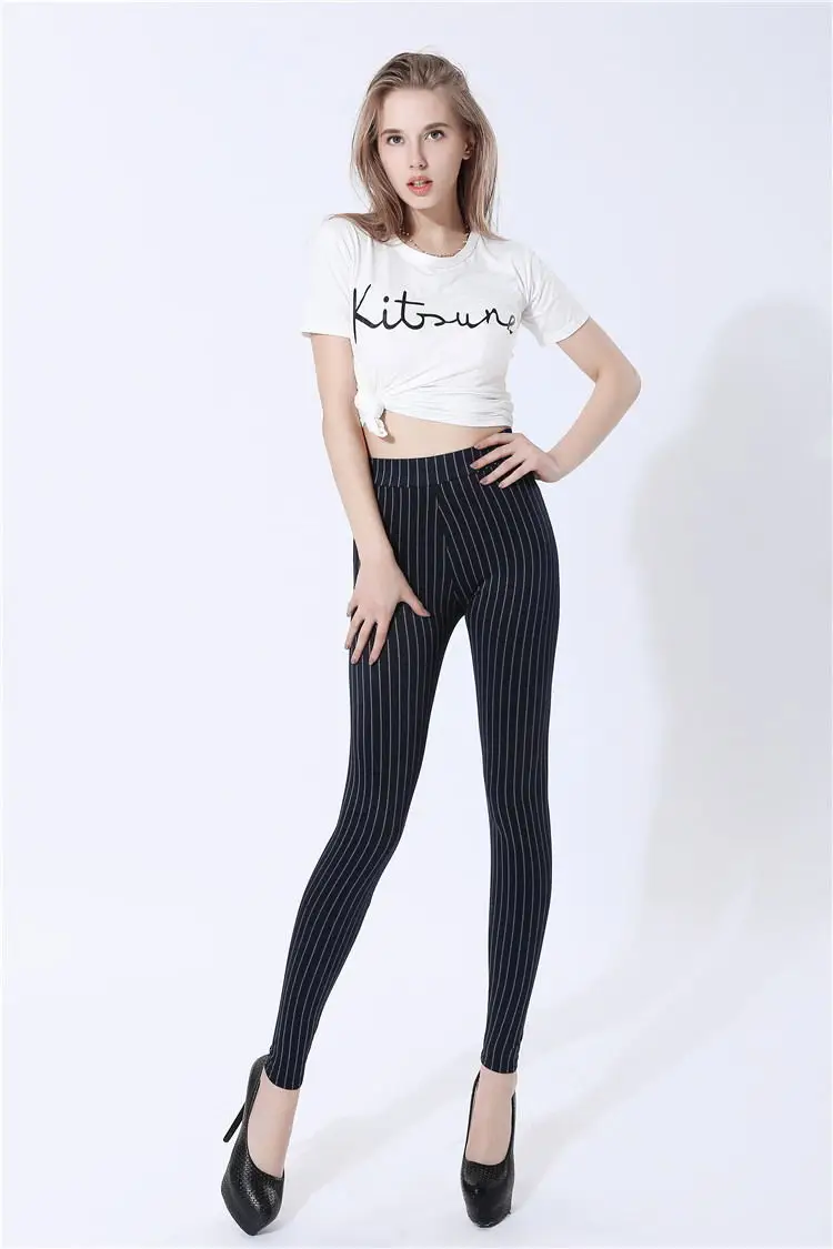Весенне-осенние женские эластичные леггинсы с высокой талией, плюс имитация джинсов, вертикальные полосы, сексуальные большие размеры 5XL, штаны, Джинсовые леггинсы