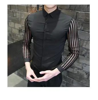 

Long Sleeve Shirt Male Slim Mens Dress Shirts Lace Cutout Sleeve Blouse Men Hawaiian Shirts mens