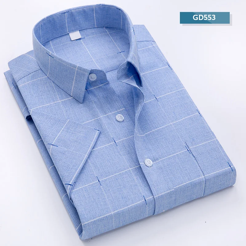 Высокое качество, Мужская Удобная рубашка с коротким рукавом, летняя деловая Мужская Повседневная рубашка, имитация линии отделки, ткань, Chemise Homme - Цвет: GD553