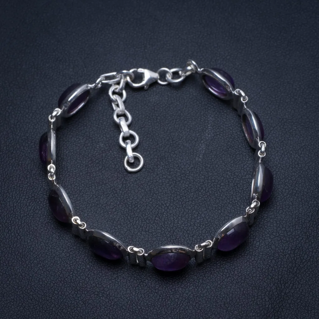 

Natural Amethyst Handmade Vintage 925 Sterling Silver Tennis Bracelet 6 1/2-7 1/2" T8280