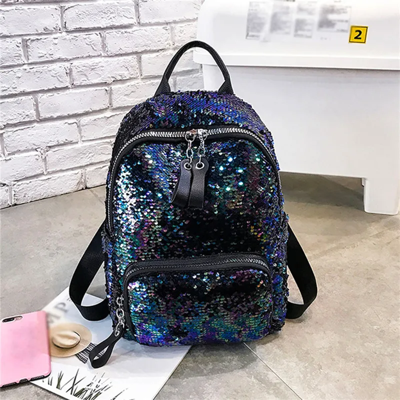 Женский рюкзак с блестками, элегантный дизайн, блестящий женский рюкзак для девочек-подростков, школьная сумка на молнии, цветные маленькие дорожные сумки, рюкзак Mochila