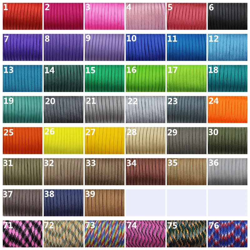 216 الألوان Paracord في 550 Paracord في المظلة الحبل الحبل حبل مل المواصفات النوع الثالث 7 ستراند 50FT 100FT للمشي التخييم