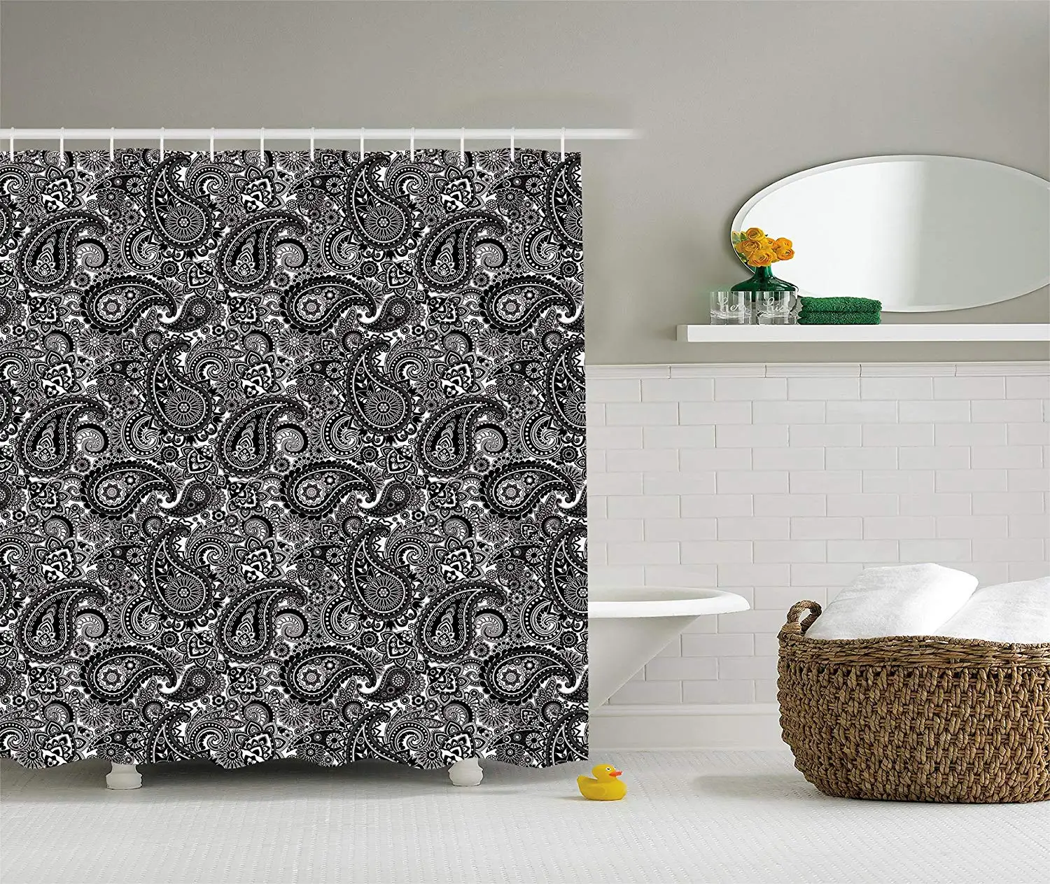 Paisley Shower Curtain Extra Long Decor Geometric And Floral Design ...