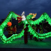 18 м 10 взрослый зеленый осветитель китайский дракон танец Шелковый народный праздничный костюм 10 взрослый для игры
