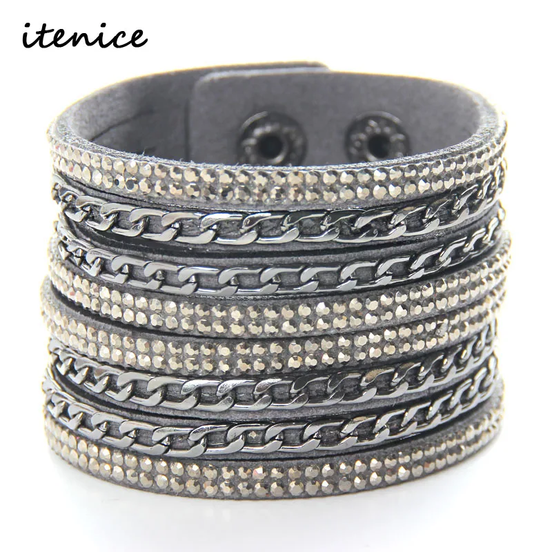 

2019 Trendy Crystal Bracelet for Women Bohemian Stype Leather Bracelet Fashion Punk Jewelry Accessories For Wedding Party Gift