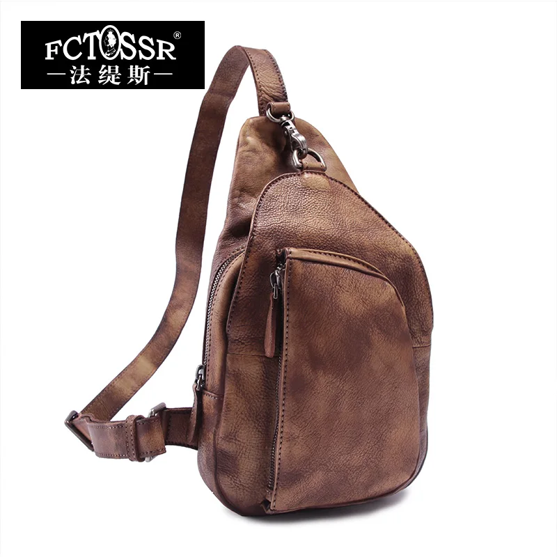 

Retro Messenger Crossbody Bag 2019 Handmade Genuine Leather Chest Bags Casual Travel Chest Pack One Shoulder Bags for Men/Women