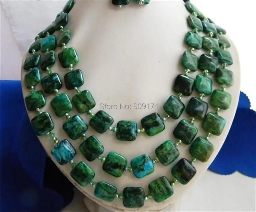 

Free Shipping>>>>3Strands 18-20" 14MM Malachite Green Baroque Freshwater Pearl Earring Necklace