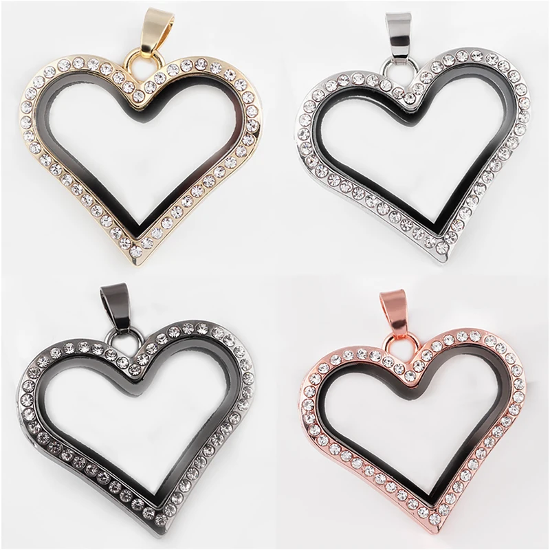 High quality magnetic Glass Lockets Rhinestone Heart Floating Locket ...