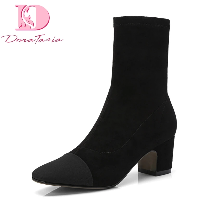 

Doratasia brand design wholesale genuine leather chunky Heels Ankle Boots Women Shoes popular square toe sock Shoes Woman Boots