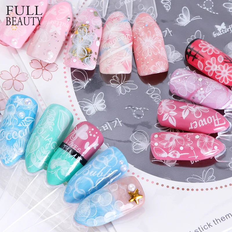 

Full Beauty 1pc Floral White Flower Nail Art Adhesive Sticker Ultra Charms Slider Daisy Jellyfish Manicure Summer Decor CHCC/CB