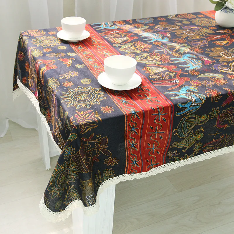 9 Size Linen Tablecloths Ethnic Style with Bohemia Tea Table Cloth