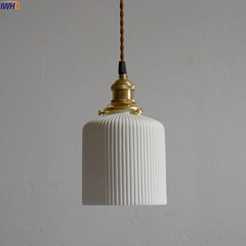  IWHD Japanese Style LED Pendant Lamp Living Room White ceramics Nordic Modern Hanging Lights Home I - 32871370713