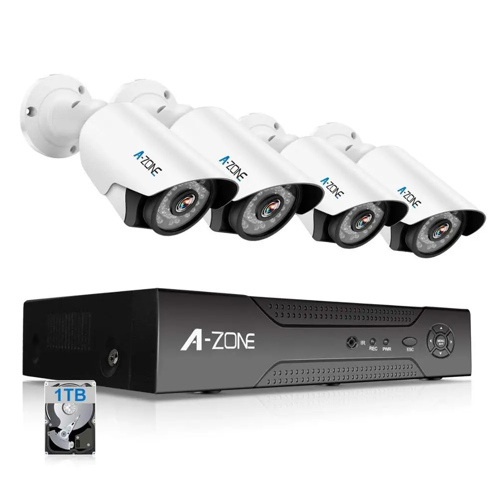 

A-ZONE 4Ch 1080P DVR Security Camera System Kit 4Pcs HD 1080P IP67 Night Vision Camera Home Surveillance System With 2TB HDD