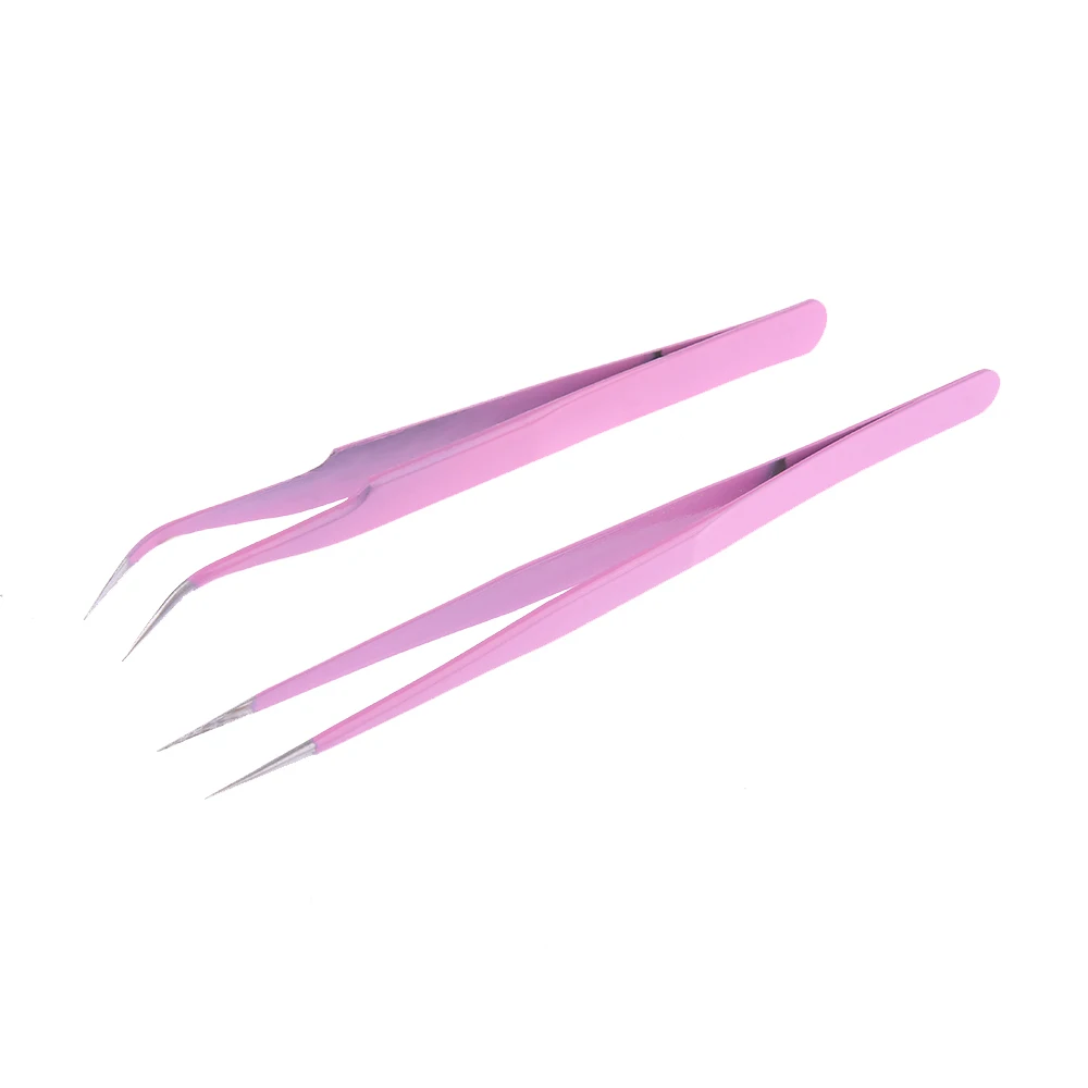 

1PC Tweezers Pro Pink Eyelash Extension Curved Straight Bend Tweezers Stainless Steel False Eyelashes Tweezers Clip Makeup Tool