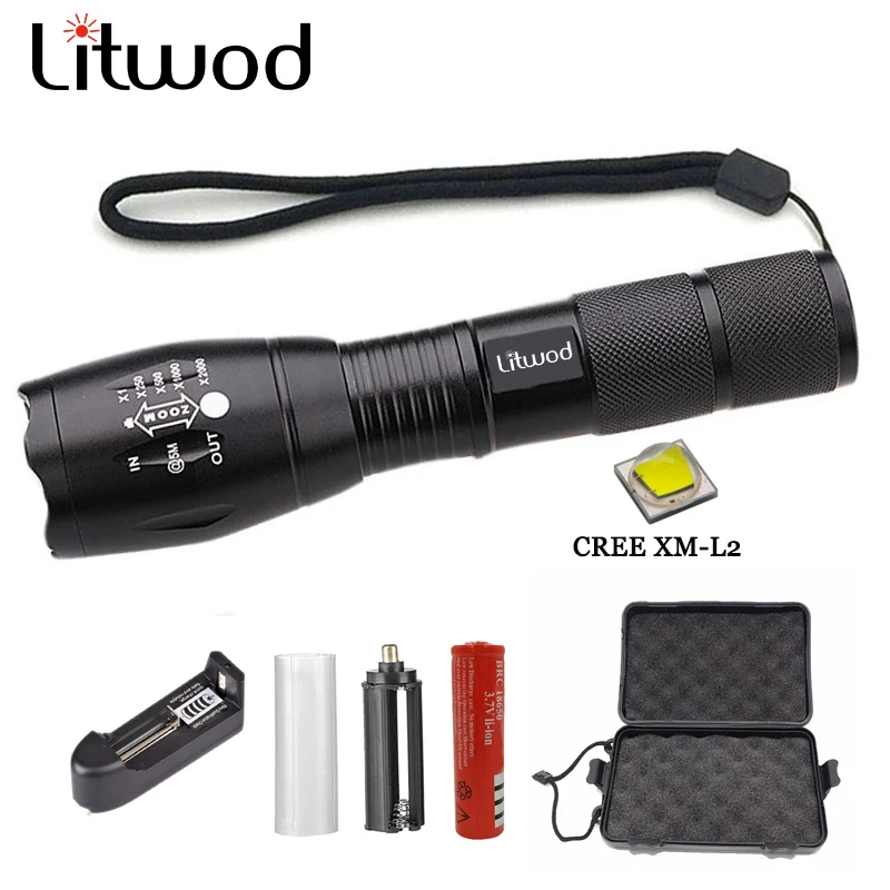 Beste Litwod Z25A100 Cree XML L2 led zaklamp fakkel lamp 6000LM aluminium aaterproof zoom led draagbare licht voor camping jacht