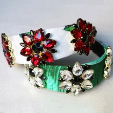 Новая трендовая бархатная набивка широкая барочная Корона Ретро лента для волос горный хрусталь кристальная тиара цветок повязки для волос аксессуары подарок