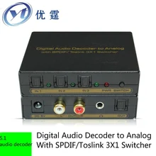 Free ship Digital Audio Decoder to Analog With SPDIF/Toslink 3X1 Switcher Support real 5.1 audio decoder, optical fiber input