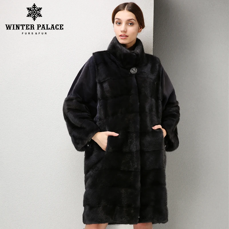 Qualité Col Palais brown Long Fourrure Black Hiver Confortable Femmes Manteau Mandarin À De Haute Vison Mode zMpLGqSUV