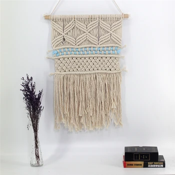 

Scandinavian Style Wall Hanging Crochet Fringed Edge Tassel Craft Boho Gypsy Wall Mural Decor Bohemian Tapestry Hand Knotted