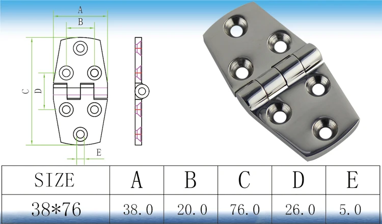 Нержавеющей морской шлюпочной палубе замок ремень шарнира зеркальная полировка SUS316 двери кабины Hatch шкафчик шарнира 20 штук 38*76 мм