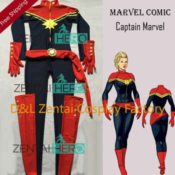 

Free Shipping DHL New Navy Blue And Red Spandex Ms. Captain Marvel Superhero Costume For 2016 Halloween Costume MCC009