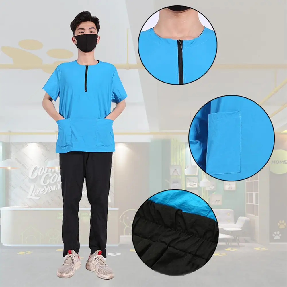 Billige Wasserdichte Anti statische Nicht Kleben Haar Shirt Hundesalon Bad Half ärmeln Schürze mit Tasche für Hund Katze reinigung Haar sauber
