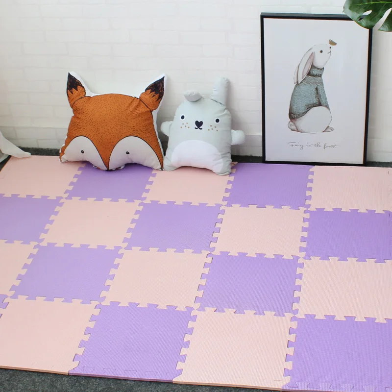 EVA пена игровой коврик-пазл с каймой 9 шт./партия детский игровой коврик детские ковры для ползания игровой коврик для детей каждый 30 см X 30 см - Цвет: Purple Pink