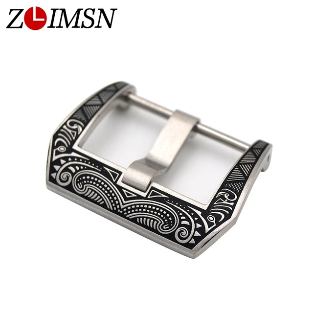 ZLIMSN Engraved Buckle Stainless Steel Watch Buckles Black Watches