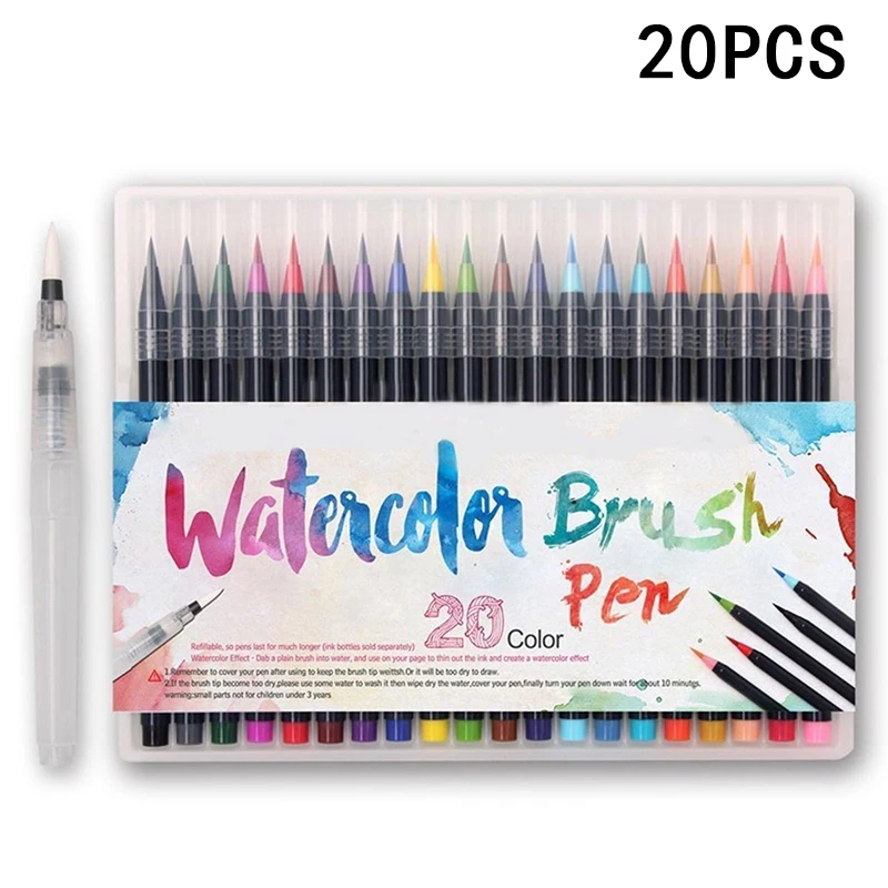 

20 Colorful Watercolor Drawing Painting Brush Artist Sketch Manga Marker Pen Set Kit Stationery Office School Party Supplies