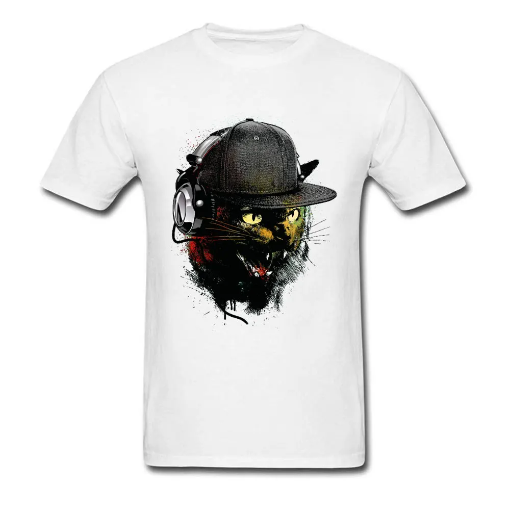 Dj-Kitten-Cat0621 100% Cotton Fabric Tops Shirts for Men Customized T-shirts Hip hop Classic Crewneck Tees Short Sleeve Dj-Kitten-Cat0621 white