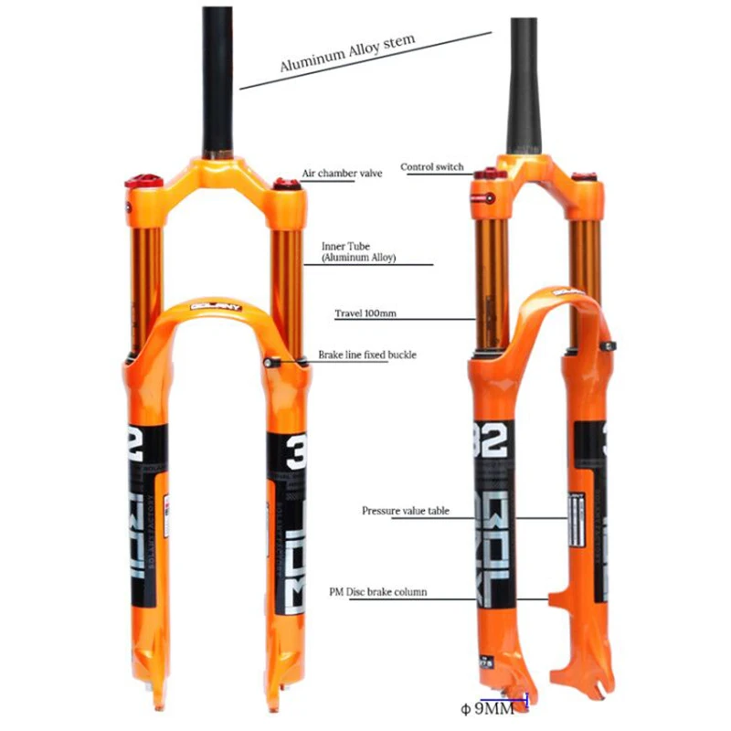Вилка для горного велосипеда из магниевого сплава пневматическая подвеска 26 27,5 29er дюймов 32 HL RL100mm Велосипедная вилка Блокировка для велосипедных аксессуаров