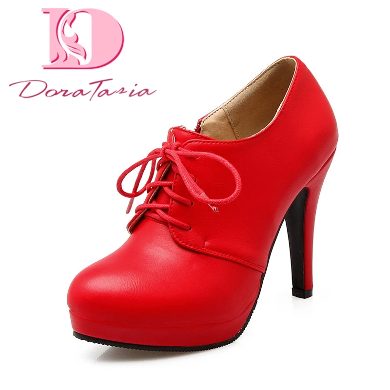 

DoraTasia 2018 large size 34-43 Spring booties Lace Up party Platform women's Shoes Woman High Heels OL Shoes ankle boots woman