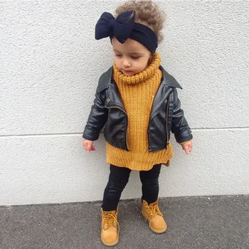 

children's unisex faux leather jackets 2019 autumn girls and boys leather outerwear kids fashion leather jackets girls full coat
