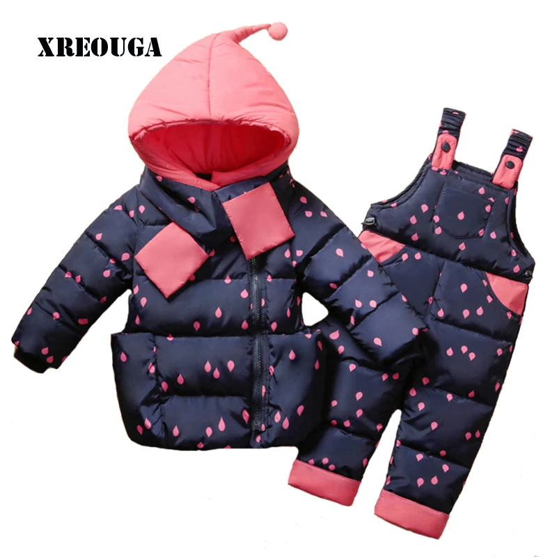 Xreouga 2 шт. Зимняя детская одежда набор детей теплый лыжный костюм в горошек