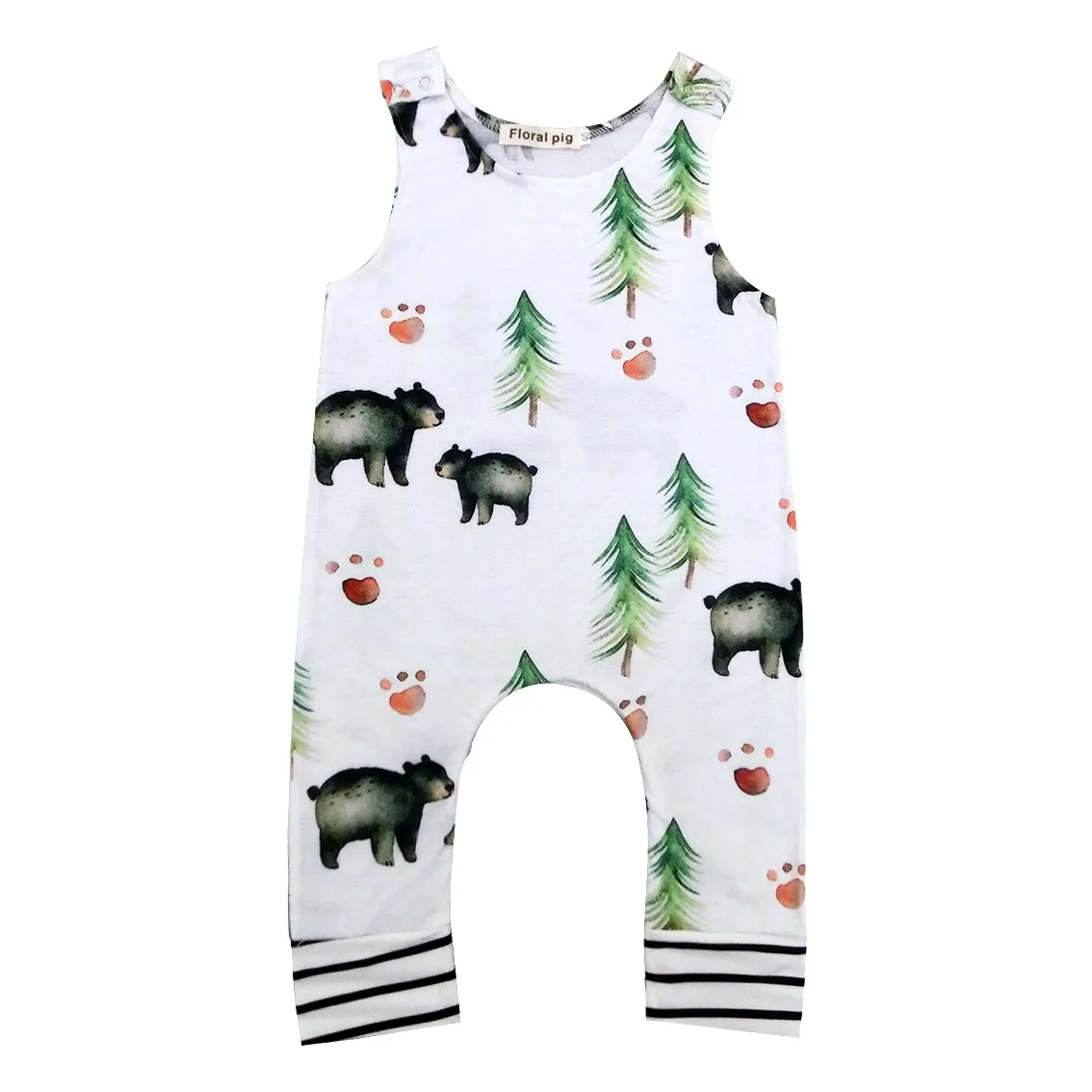 Funny Baby Boy Girl Romper Bear Tree Print White Romper Tiny Cottons
