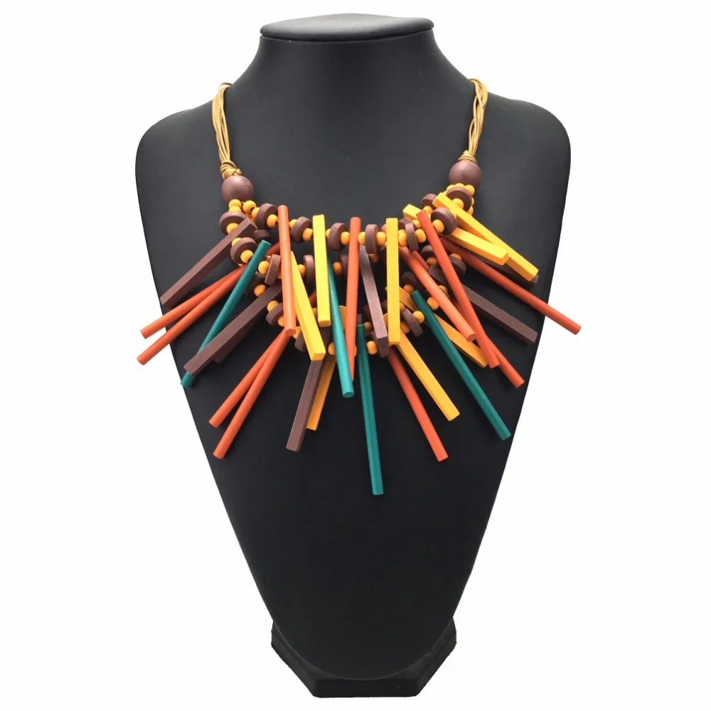 Богемное деревянное массивное ожерелье ручной работы для женщин, ювелирное изделие, цепочка с большим деревянным воротником, колье, ожерелье UKEN - Окраска металла: Multicolor Necklaces